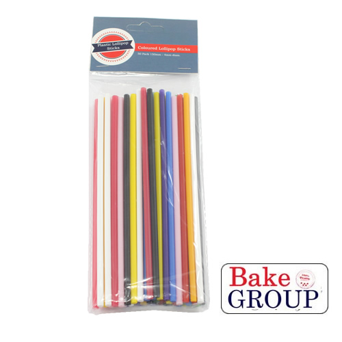 MIXED COLOURS Plastic Lollipop Sticks 15cm (6 inch) - packs of 50
