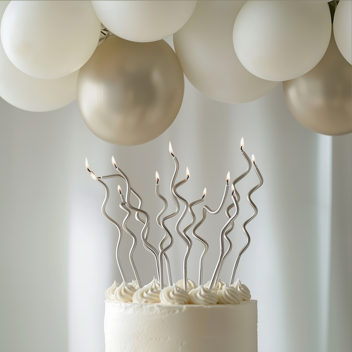 13cm SWIRLY Cake Candles SILVER (Pack of 16)