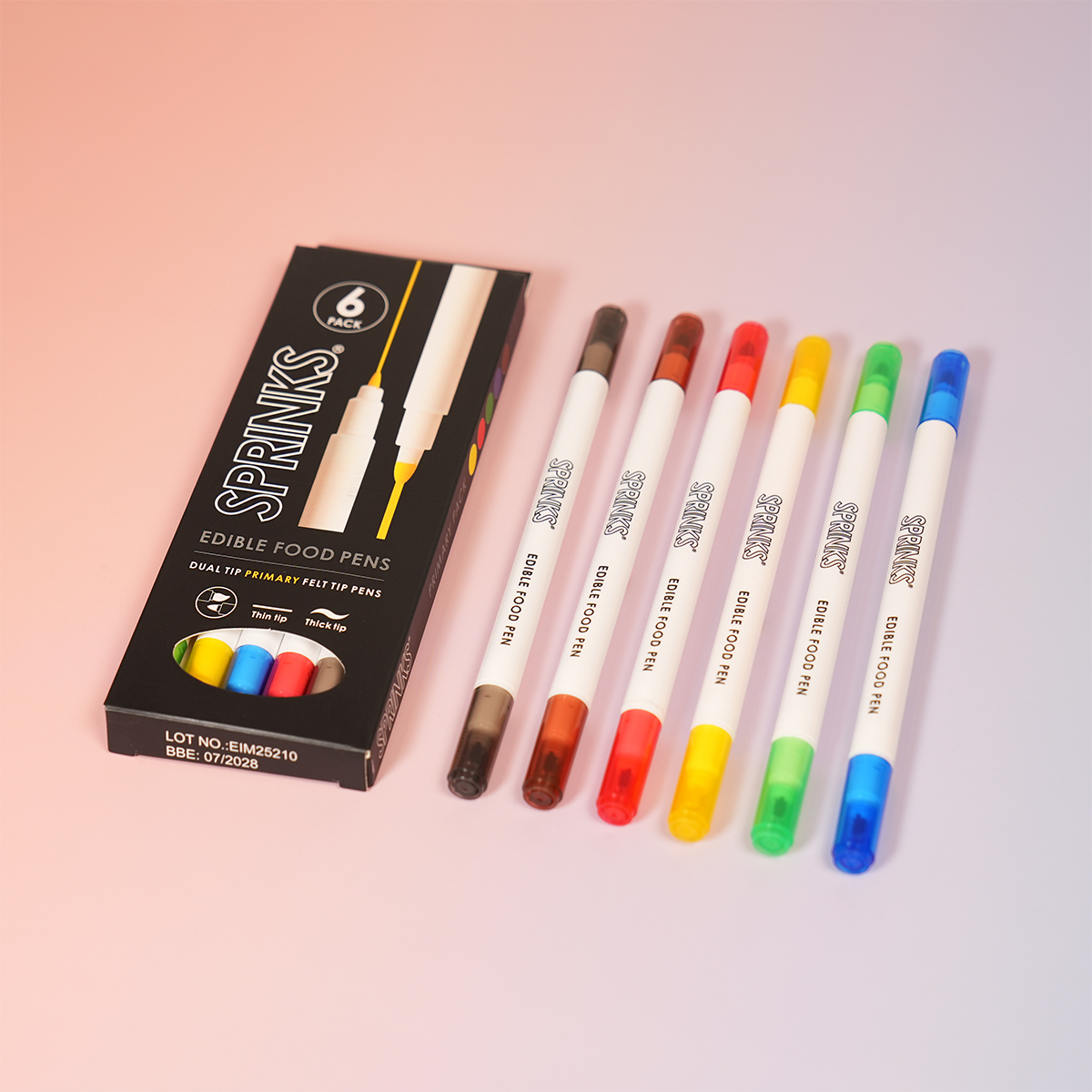SPRINKS Edible Food Pen Set - PRIMARY PACK (Pack of 6)