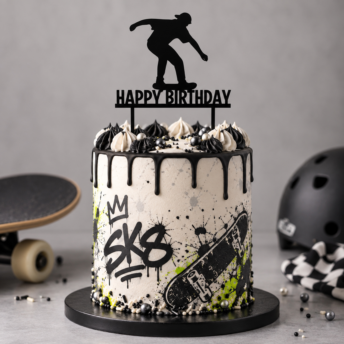 SKATER Happy Birthday Cake Topper (Black)