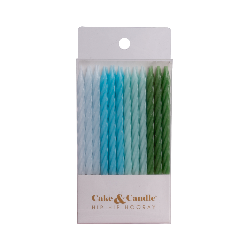 8cm BLUE to GREEN Spiral Candles (Pack of 24)