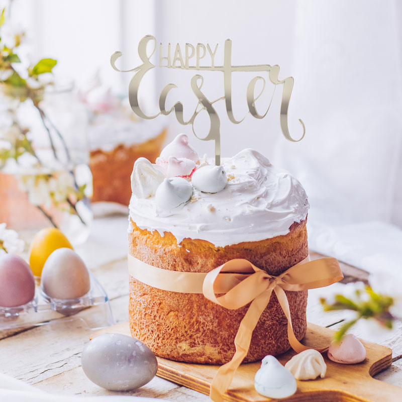 HAPPY EASTER Cake Topper - SILVER