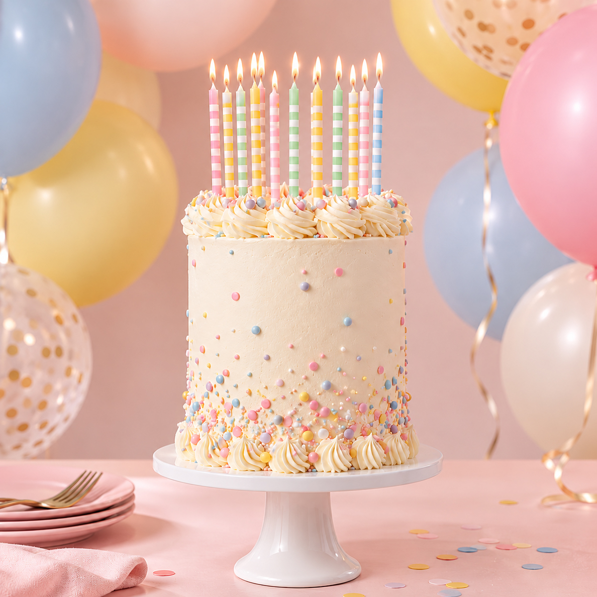 PASTEL STRIPED Cake Candles (Pack of 12)