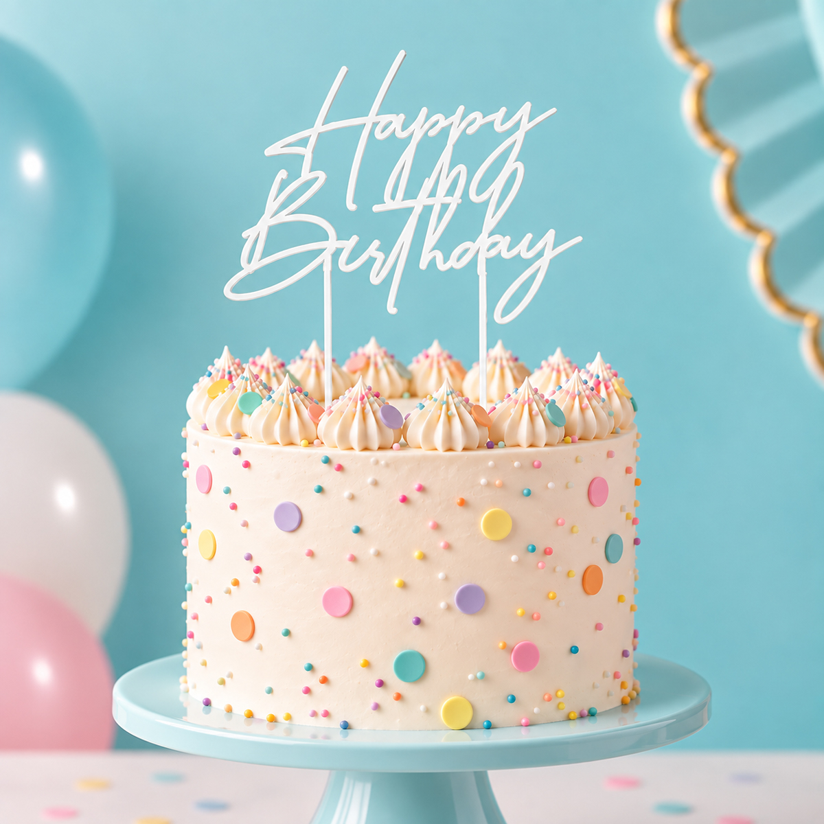 PEARL WHITE Metal Cake Topper - HAPPY BIRTHDAY 4