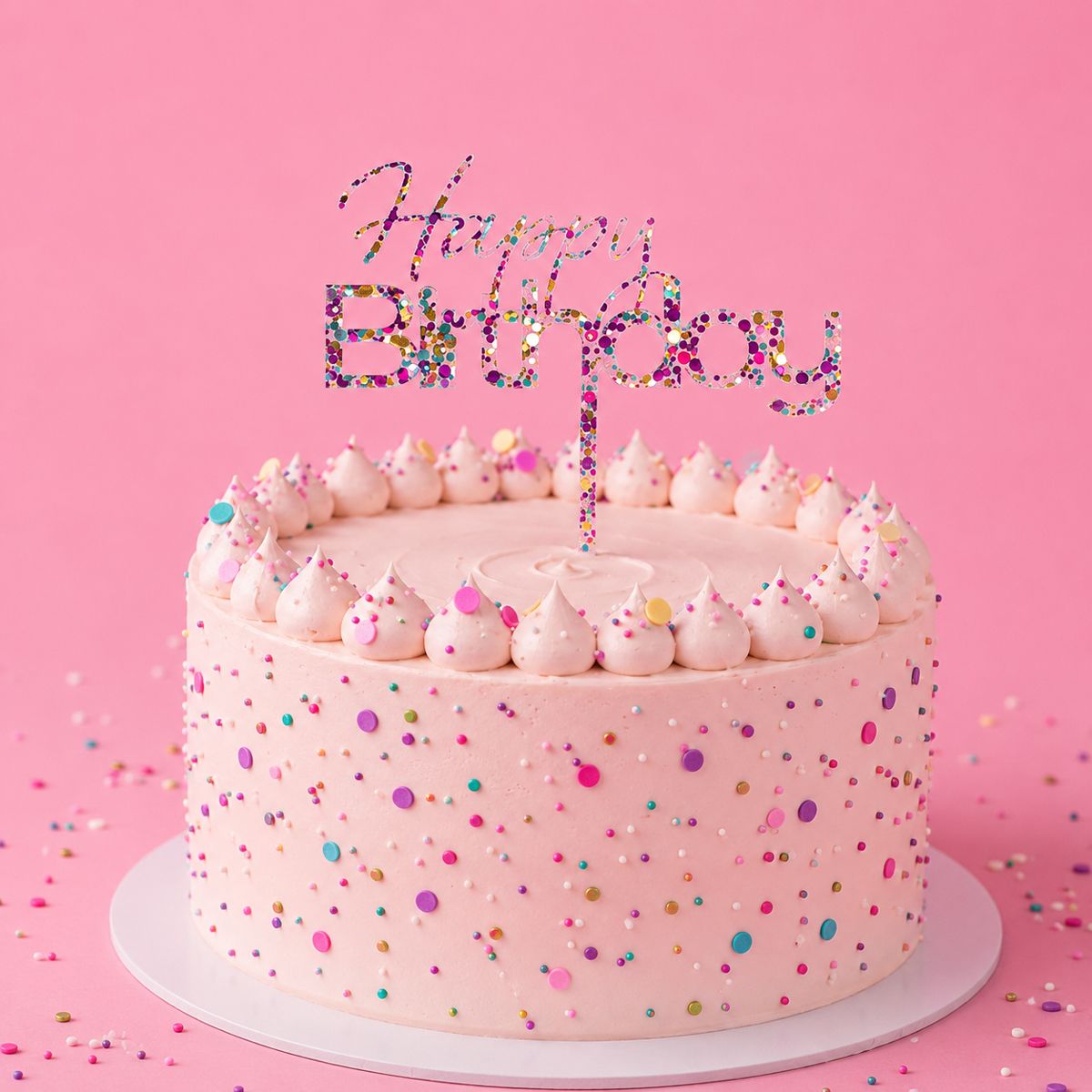 Rainbow Glitter HAPPY BIRTHDAY 1 Cake Topper
