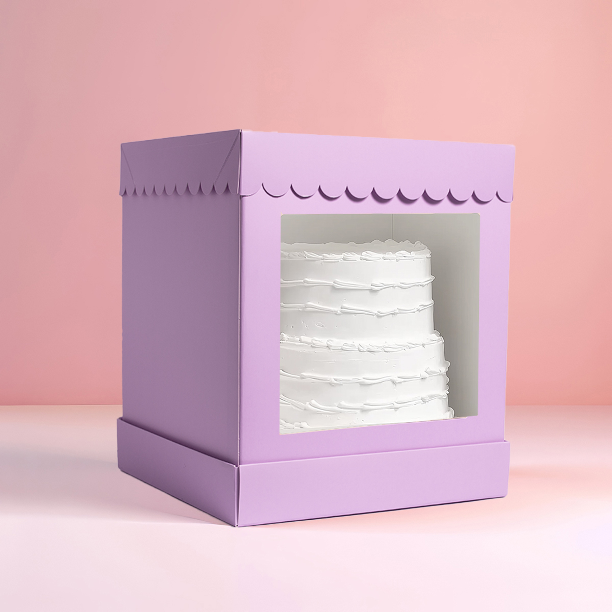 10 x 10 x 12 Tall Scalloped Cake Box - PASTEL LILAC