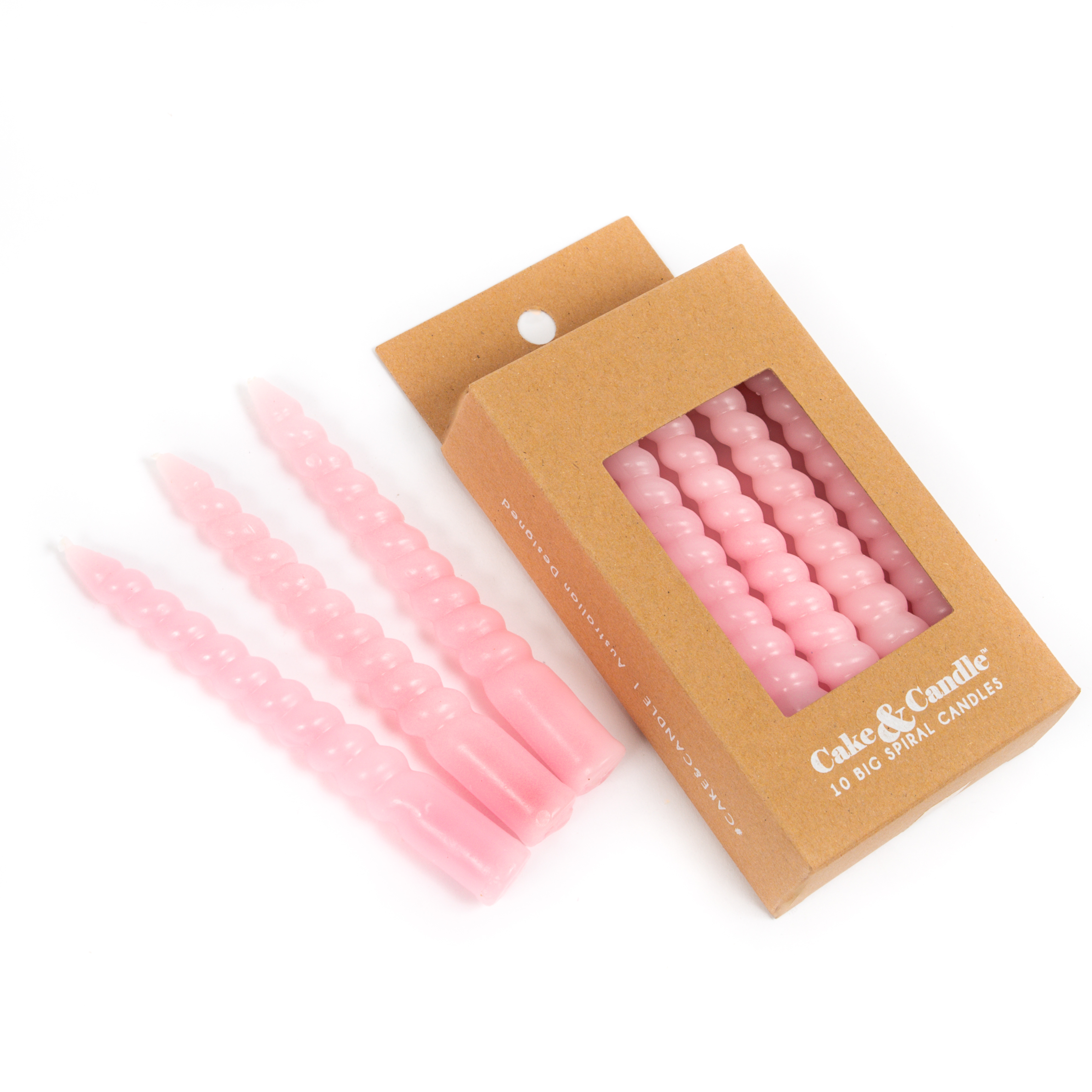 10cm PINK Large Spiral Candles (Pack of 10)