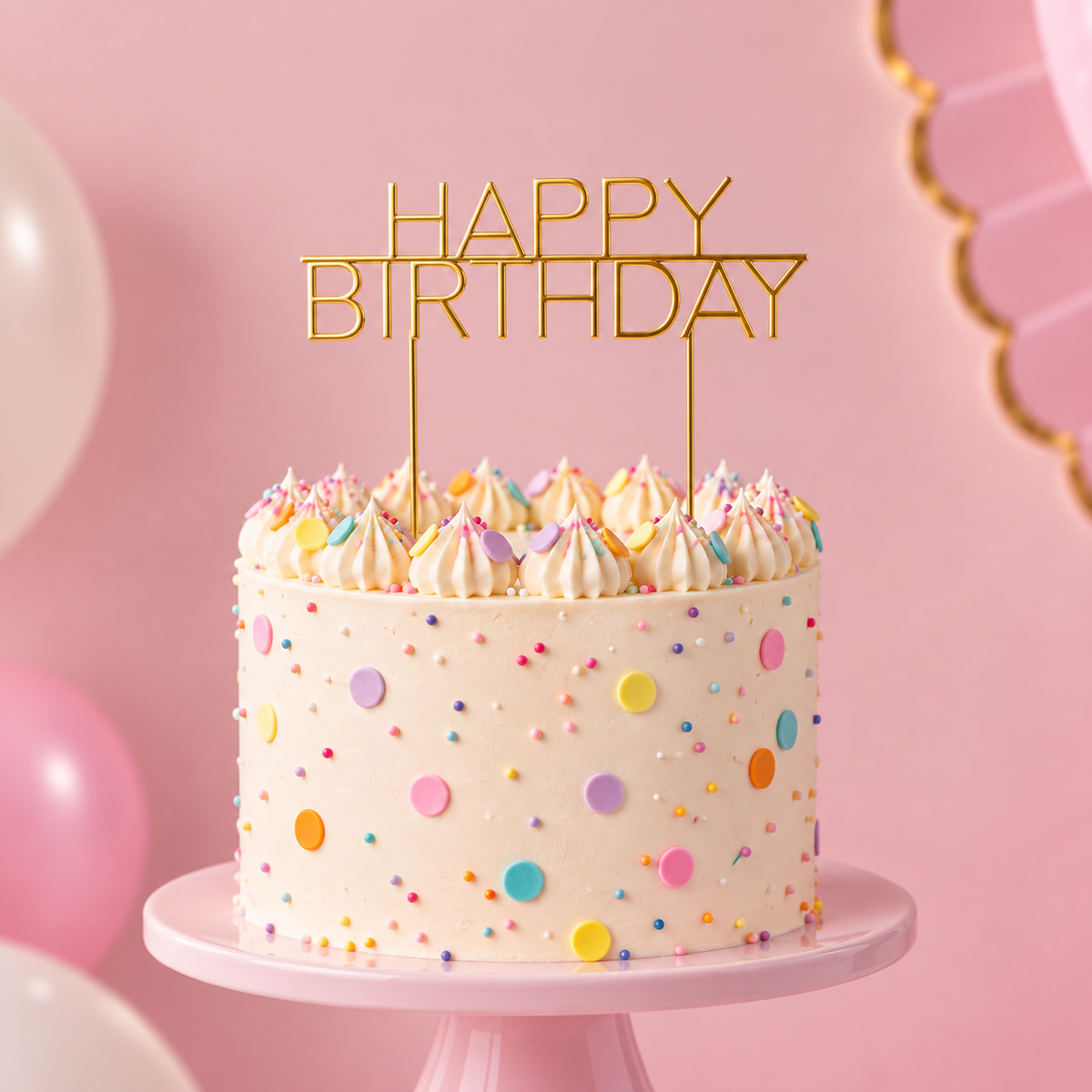GOLD Metal Cake Topper - CAPS HAPPY BIRTHDAY