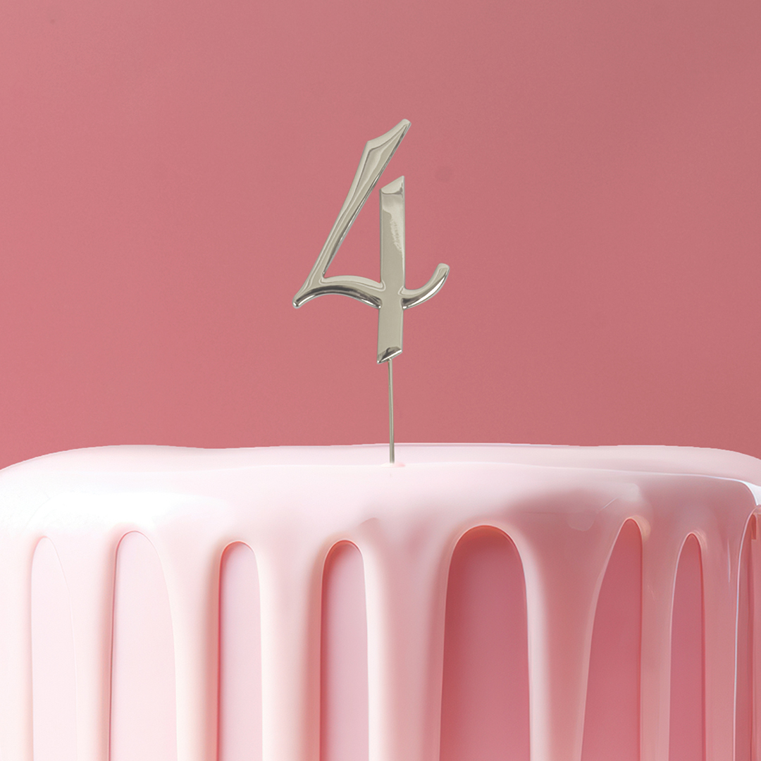 SILVER Cake Topper (7cm) - NUMBER 4