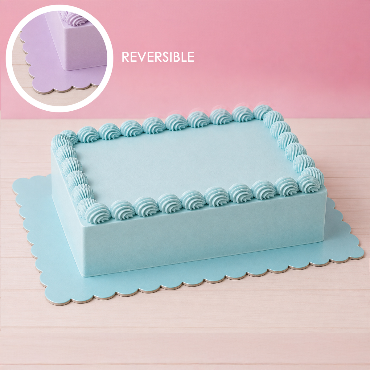 RECTANGLE Dual-Colour Scalloped Cake Board - BLUE & LILAC