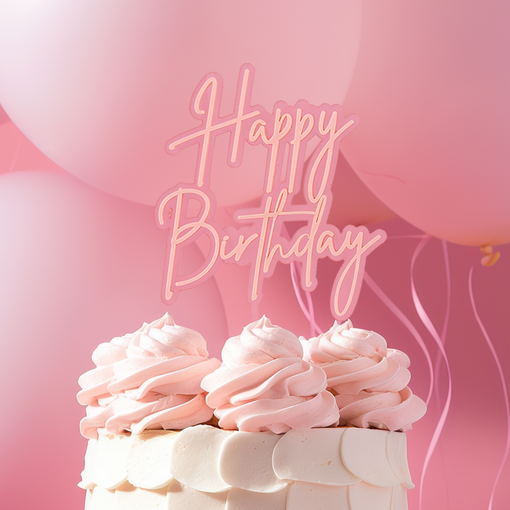 PINK OPAQUE / PINK Layered Cake Topper - HAPPY BIRTHDAY