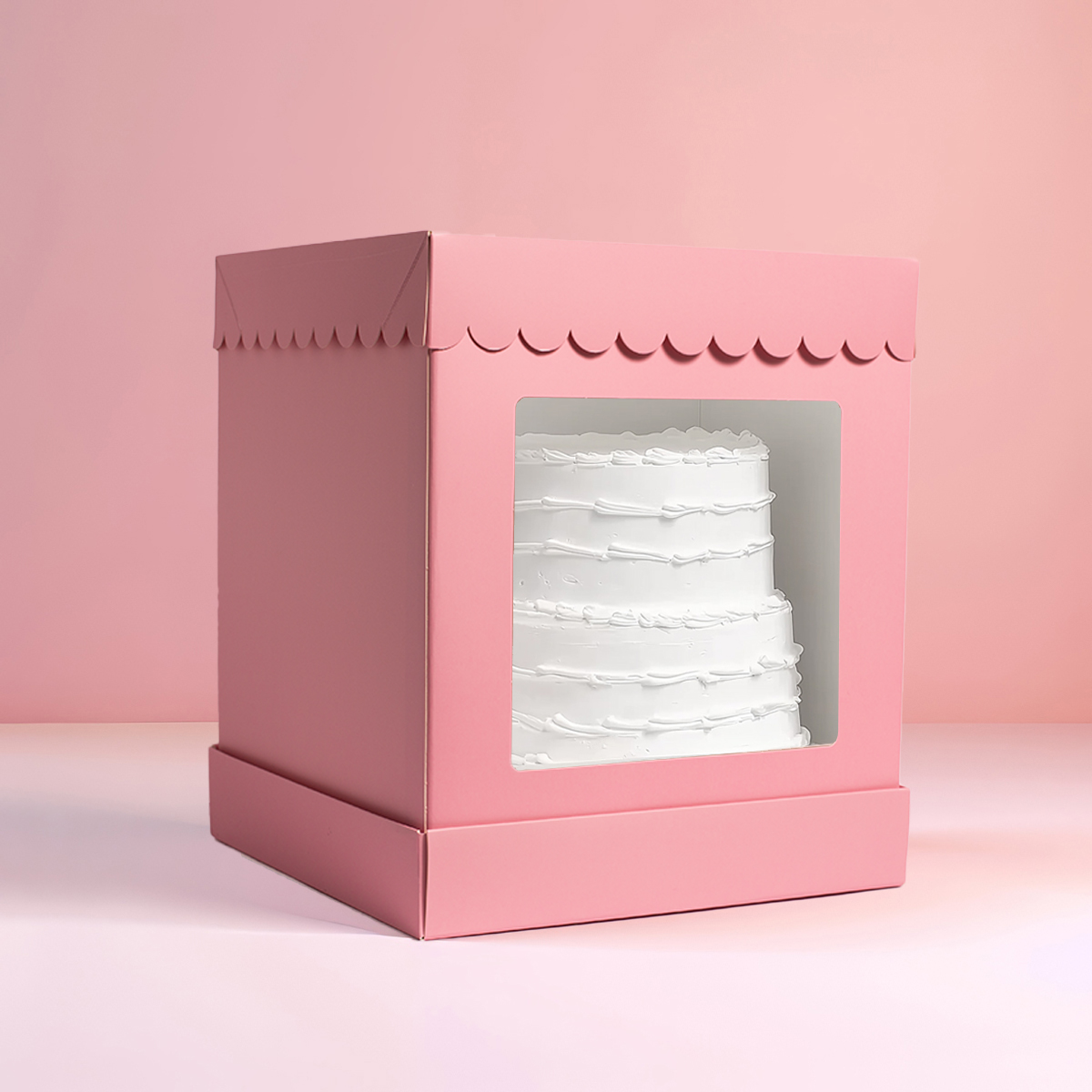 10 x 10 x 12 Tall Scalloped Cake Box - PASTEL PINK