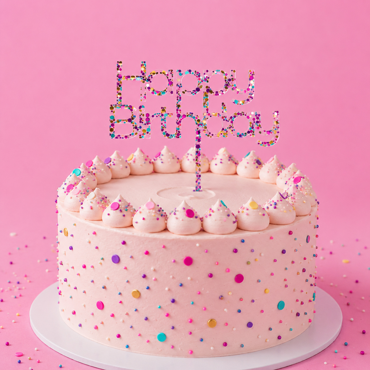 Rainbow Glitter HAPPY BIRTHDAY 2 Cake Topper