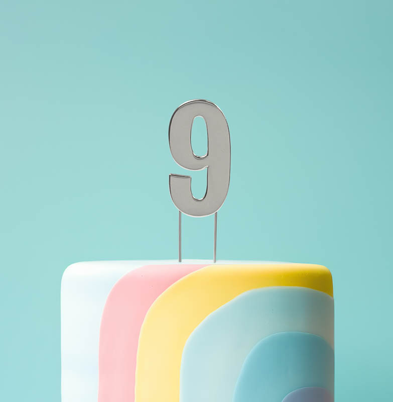 BOLD Cake Topper - SILVER NUMBER 9
