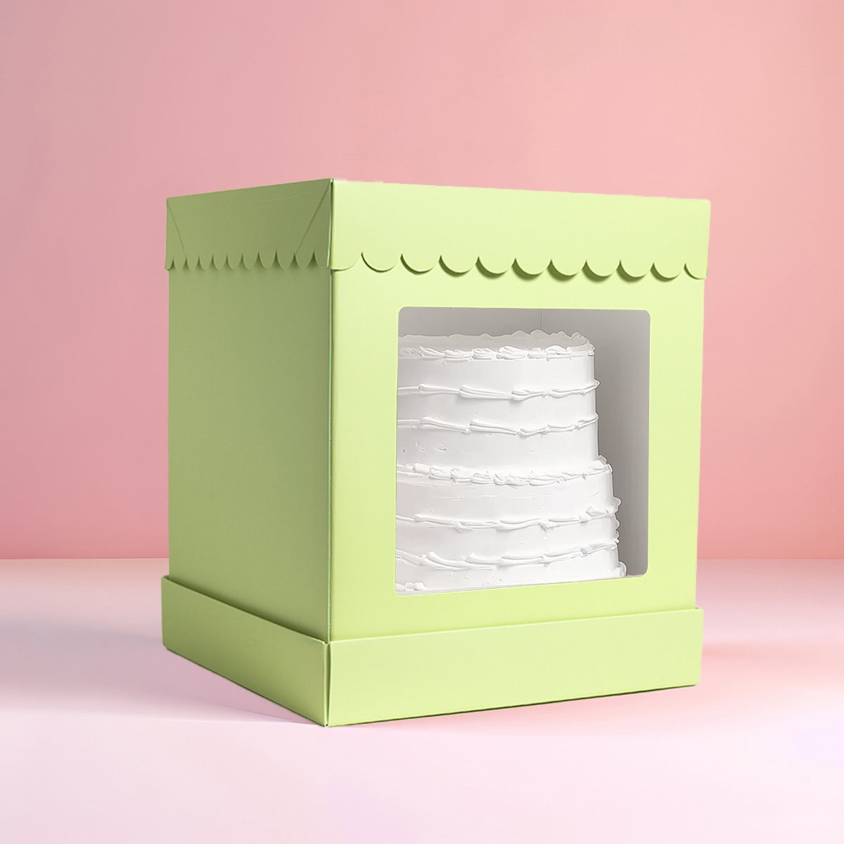 10 x 10 x 12 Tall Scalloped Cake Box - PASTEL GREEN