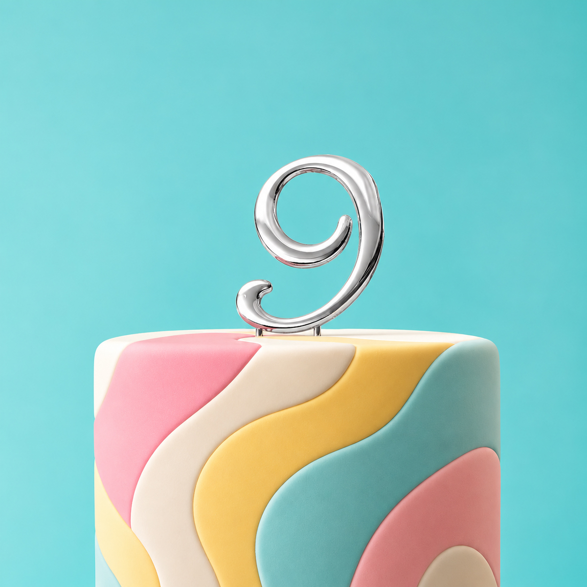 SILVER Cake Topper (7cm) - NUMBER 9