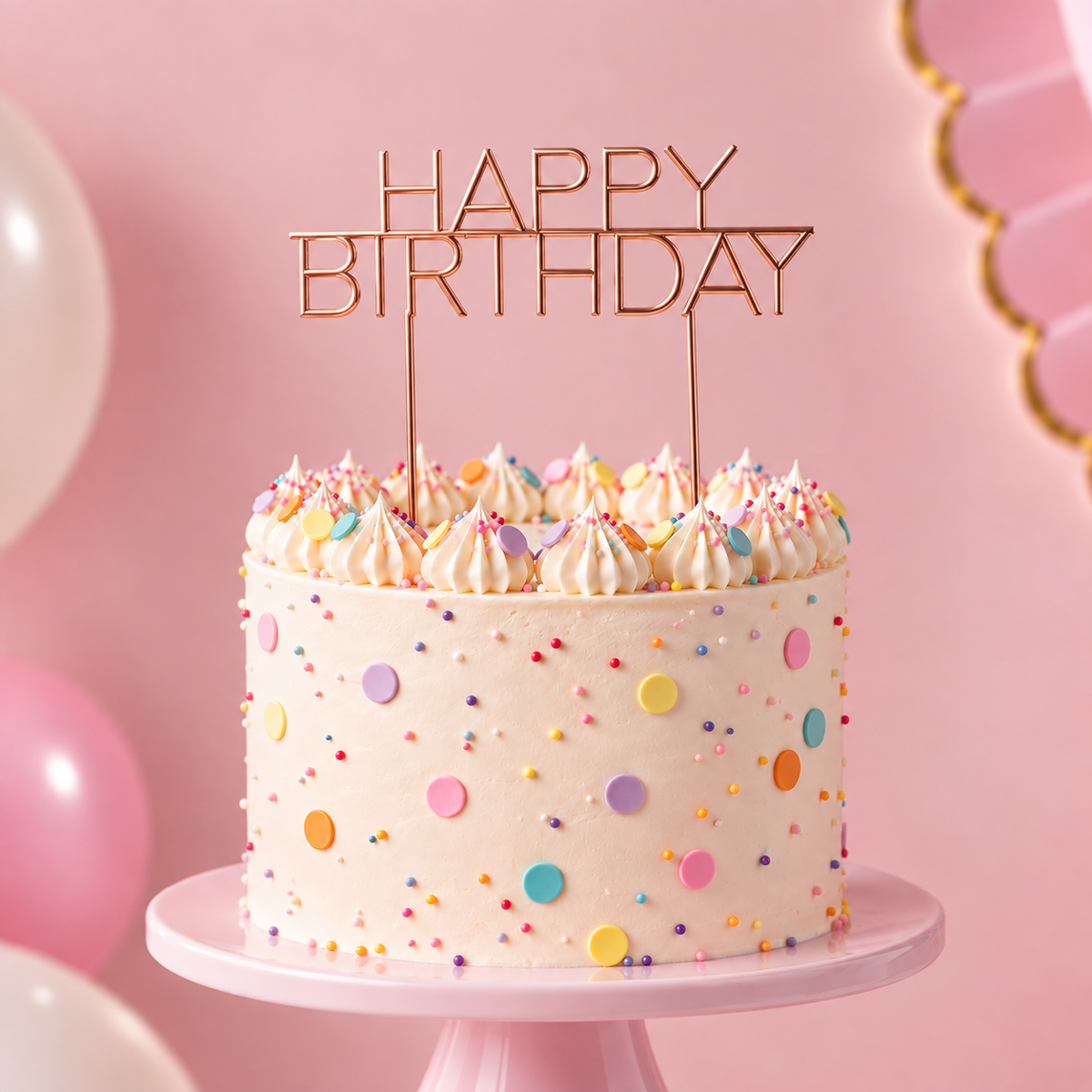 ROSE GOLD Metal Cake Topper - CAPS HAPPY BIRTHDAY