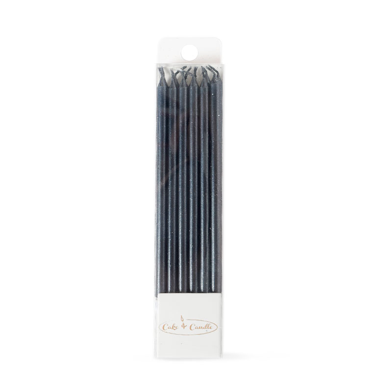 12cm Tall Cake Candles BLACK (Pack of 12)