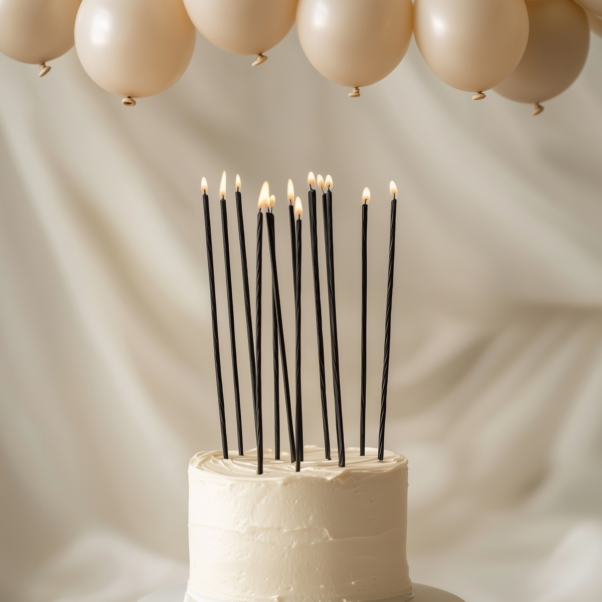 20cm FINE SPIRAL Cake Candles BLACK (Pack of 16)