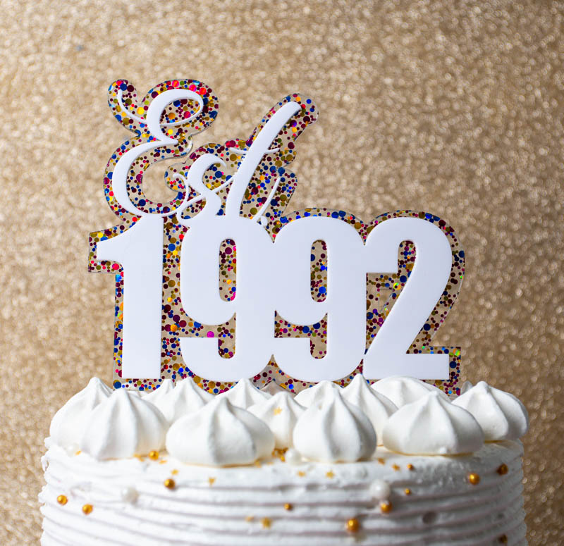 Layered Rainbow Glitter EST 1992 Cake Topper 30th Birthday