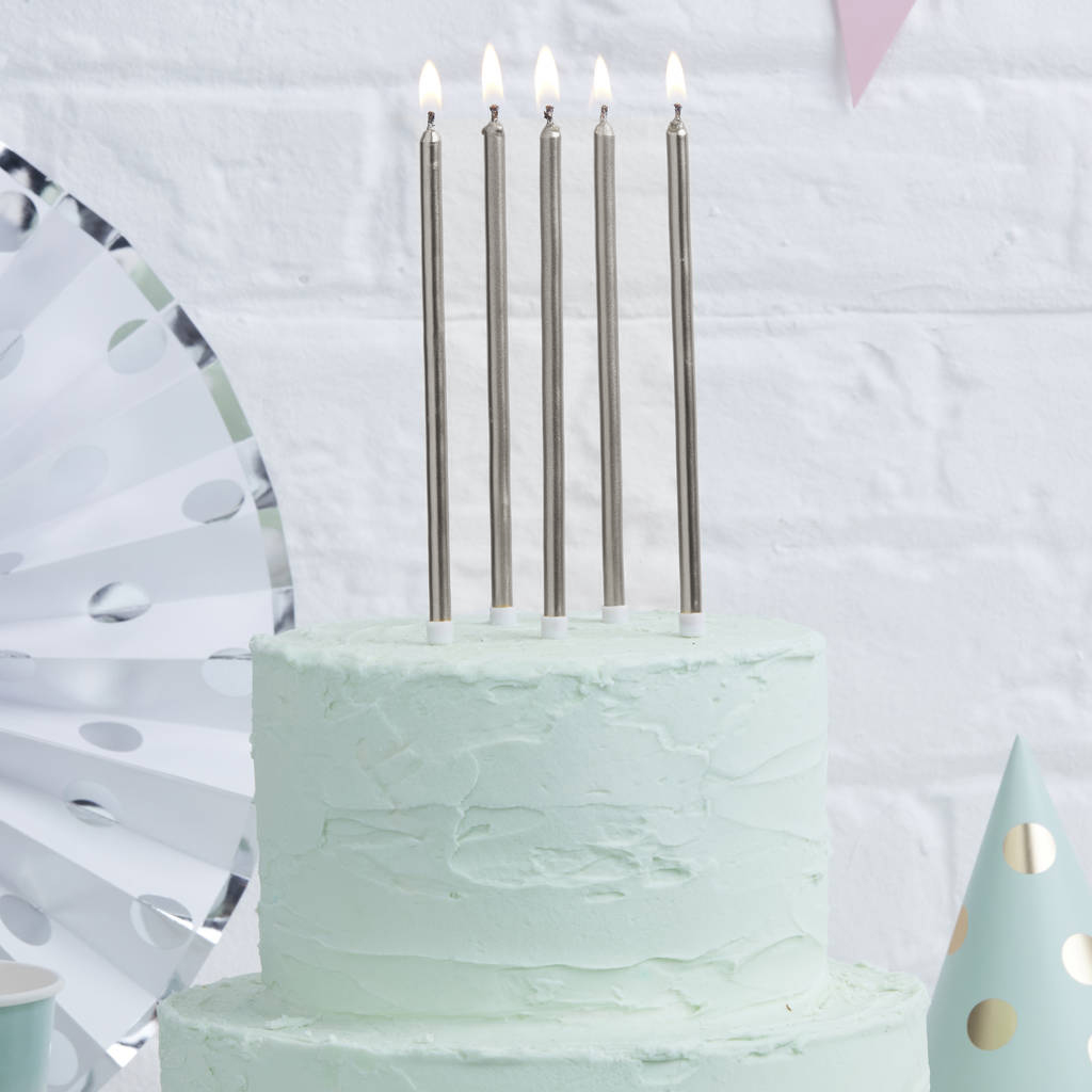 12cm Tall Cake Candles SILVER (Pack of 12)