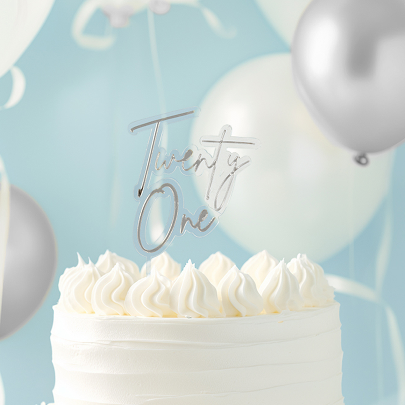 SILVER / CLEAR Layered Cake Topper - TWENTY ONE
