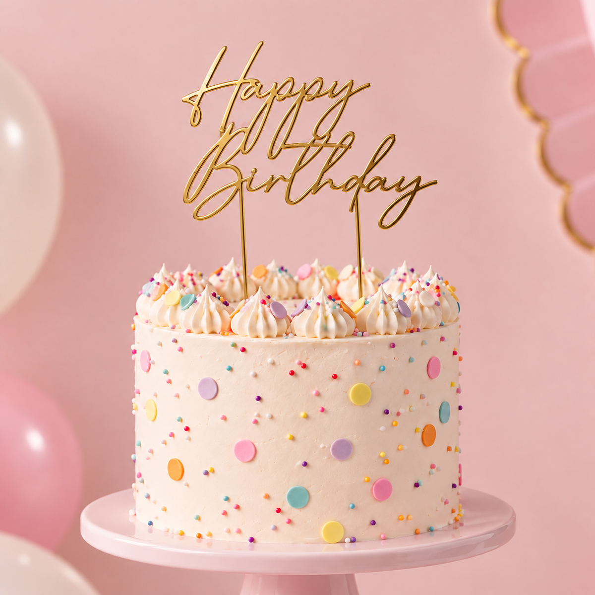 GOLD Metal Cake Topper - HAPPY BIRTHDAY 3