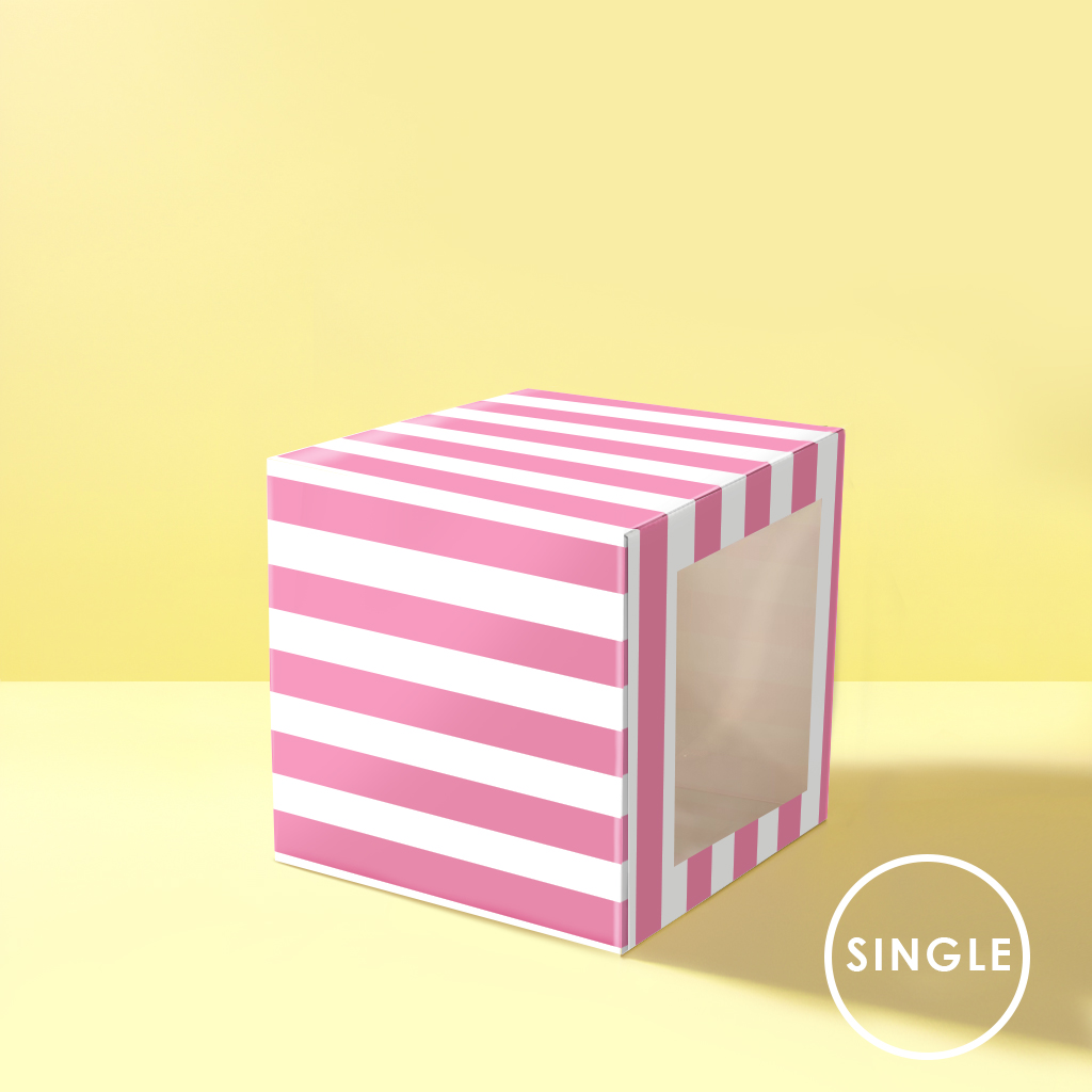 PINK & WHITE STRIPE Cupcake Box with PVC Window (Single)