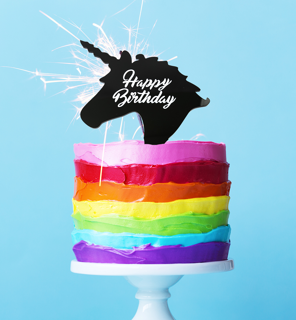 UNICORN Happy Birthday Cake Topper (Black)