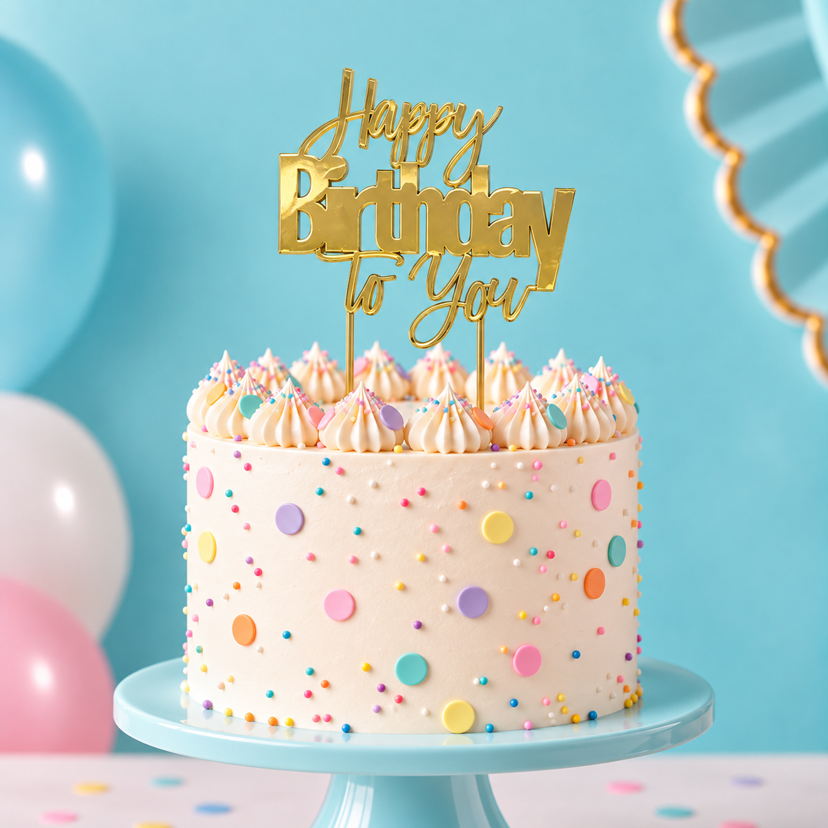 GOLD Metal Cake Topper - HAPPY BIRTHDAY TO YOU