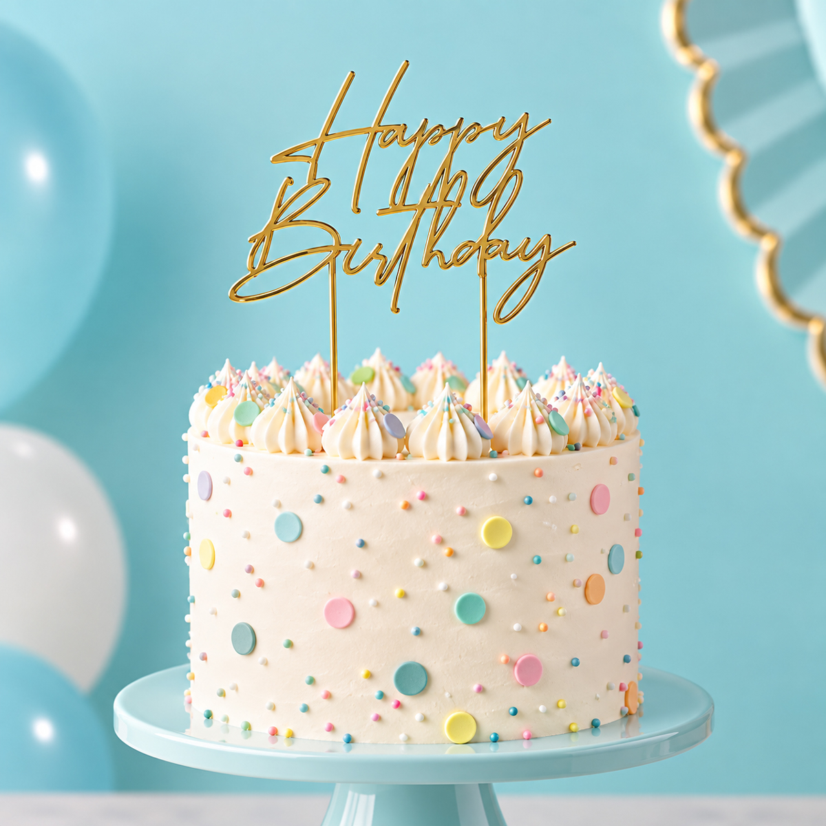 GOLD Metal Cake Topper - HAPPY BIRTHDAY 4