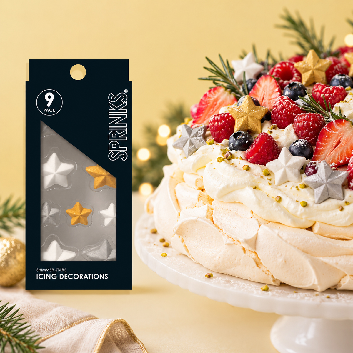 SPRINKS Icing Decorations - SHIMMER STARS (9 pieces)