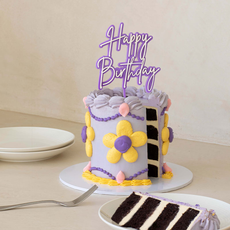PURPLE / CREAM Layered Cake Topper - HAPPY BIRTHDAY